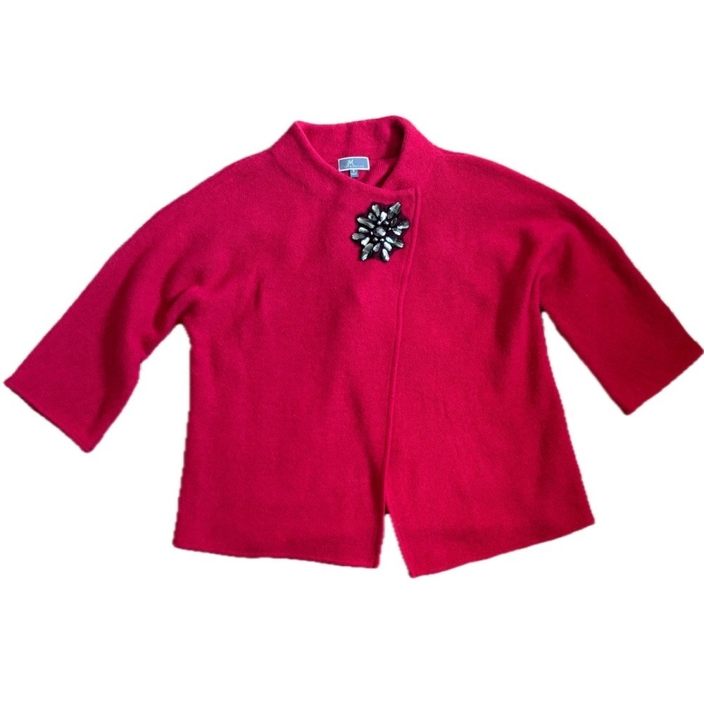 Beaded Red Wool Flyaway Cardigan Sweater Size Small Holiday Goth Core Romance